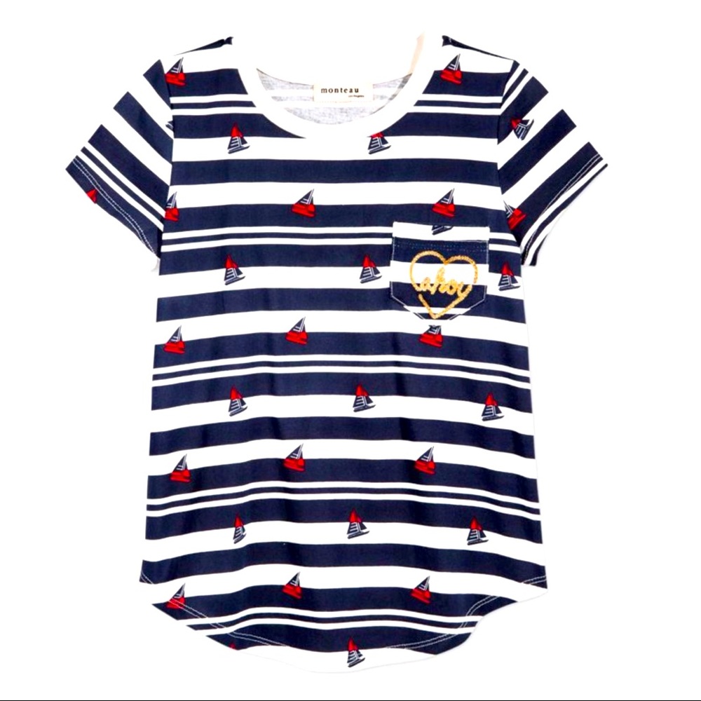 Big Girls Summertime Sailboat Shirt by Monteau, Size Large